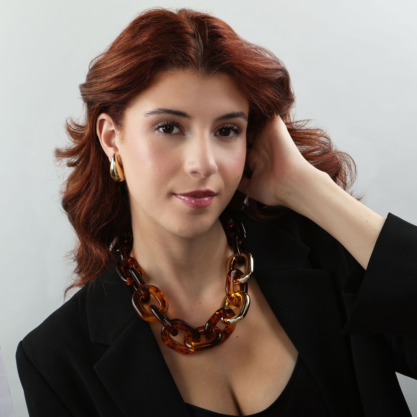 Tortoise Shell Chunky Chain Lucite Link Resin Statement Necklace 