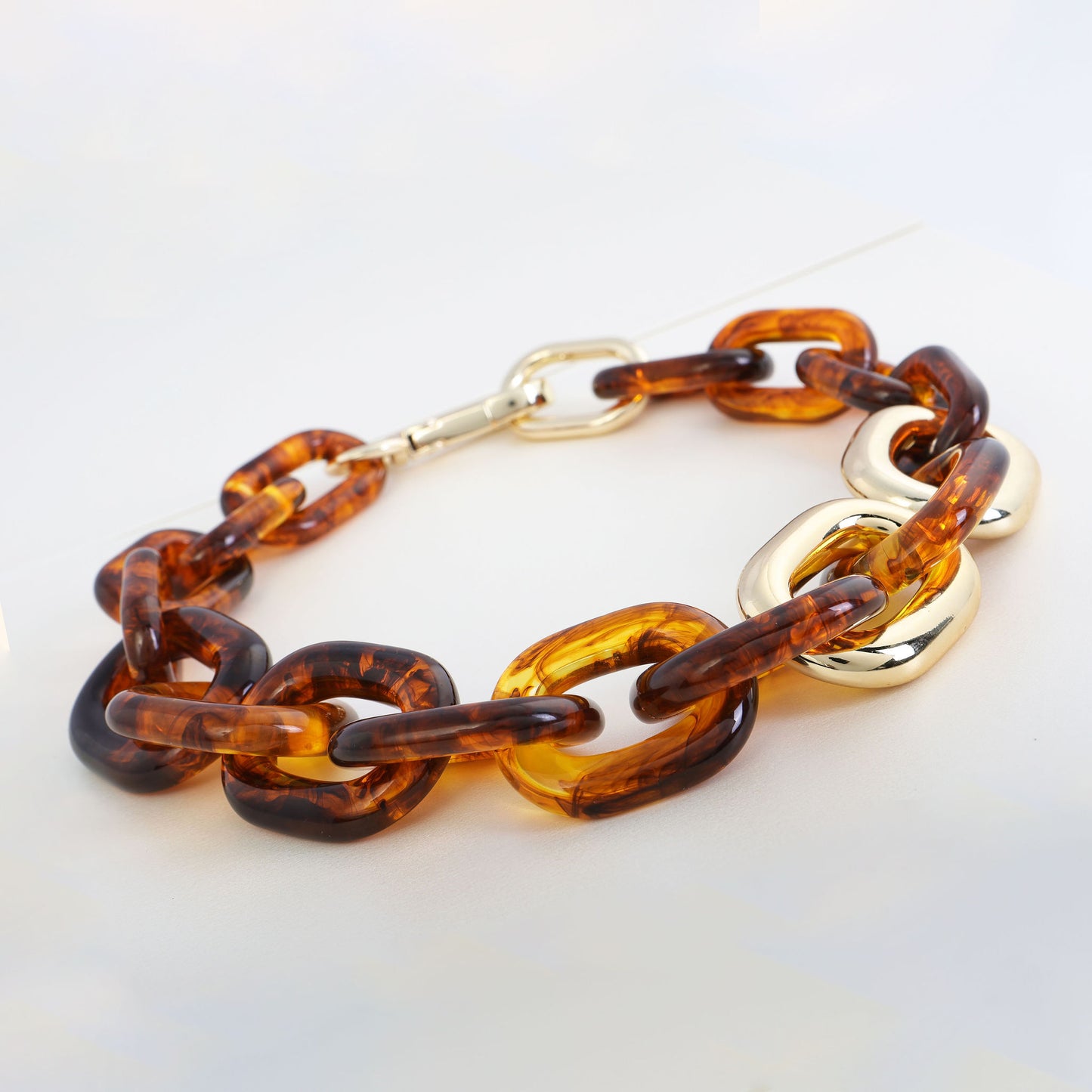 Amber tortoise chunky chain necklace.  The beauty of tortoise shell, blending gold link chain necklace
