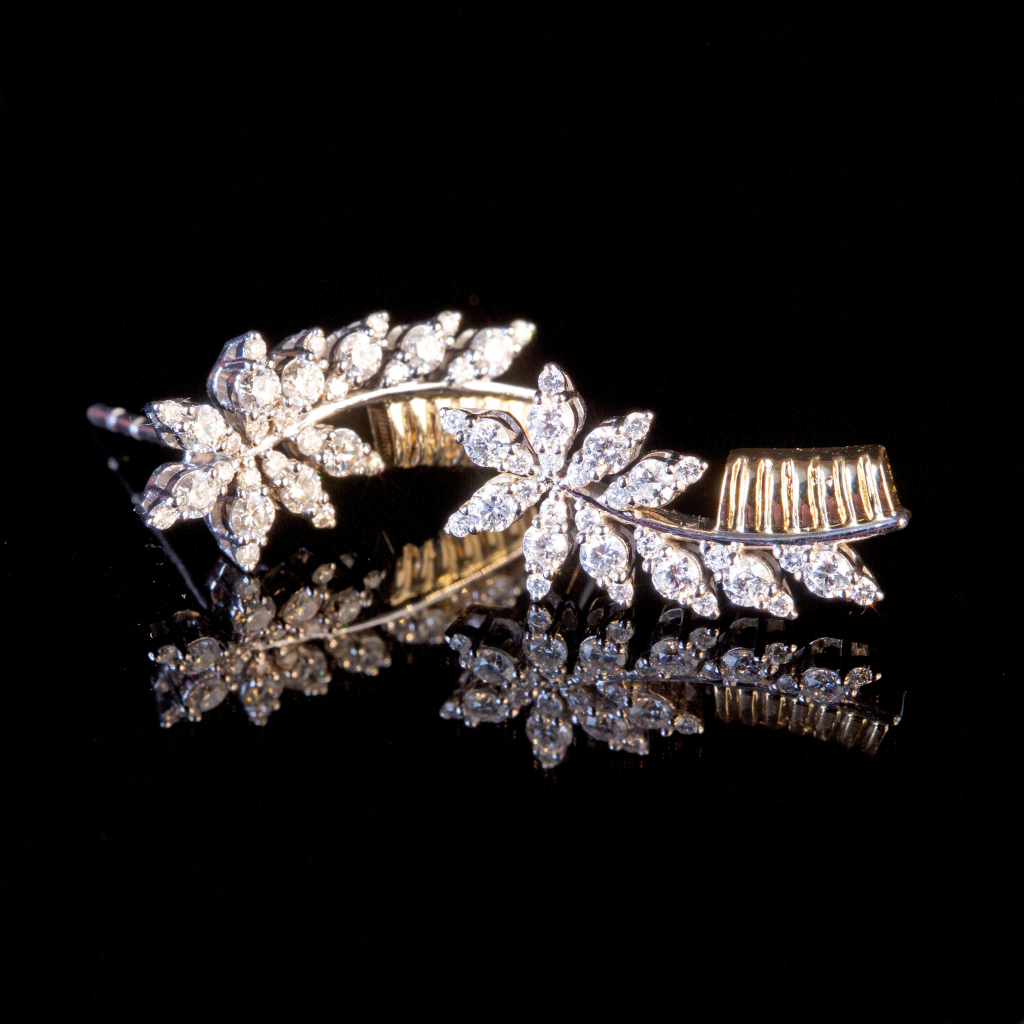 14K yellow gold diamond bouquet earrings
