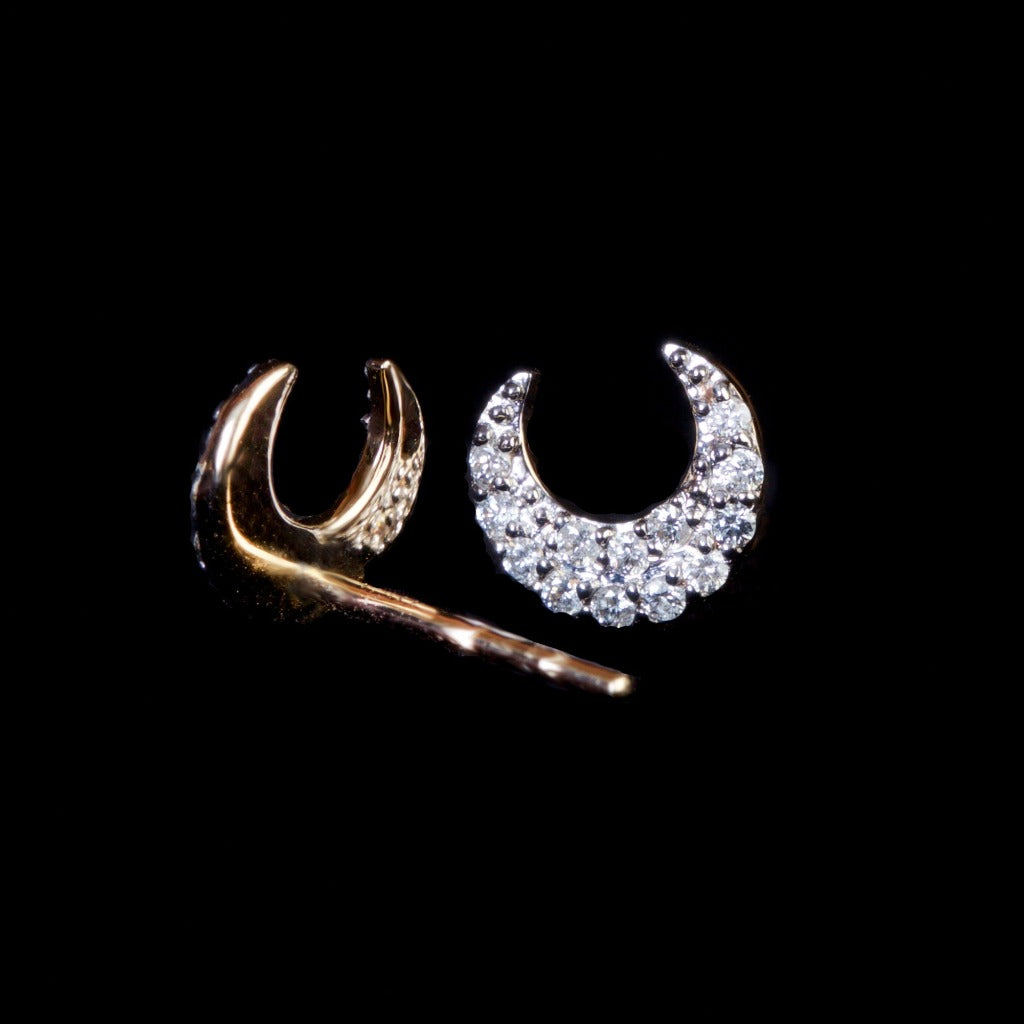 Crescent Moon Real Diamond 14K Gold Earrings