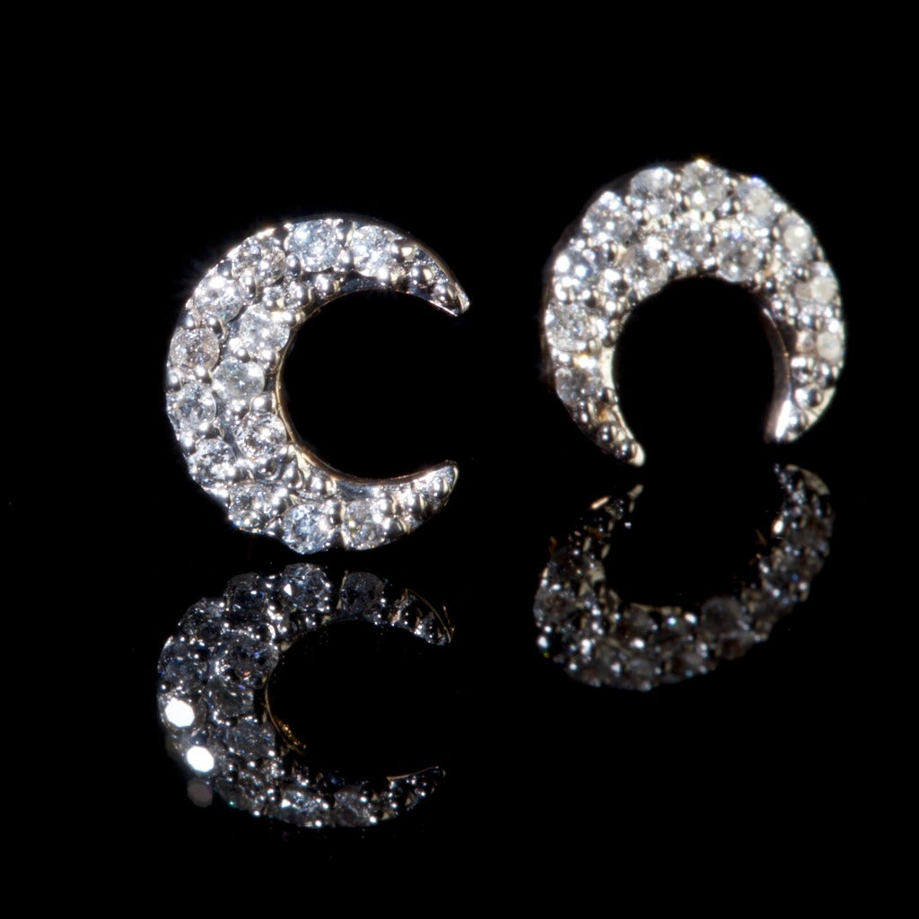 Beautiful Crescent Moon Real Diamond Earrings