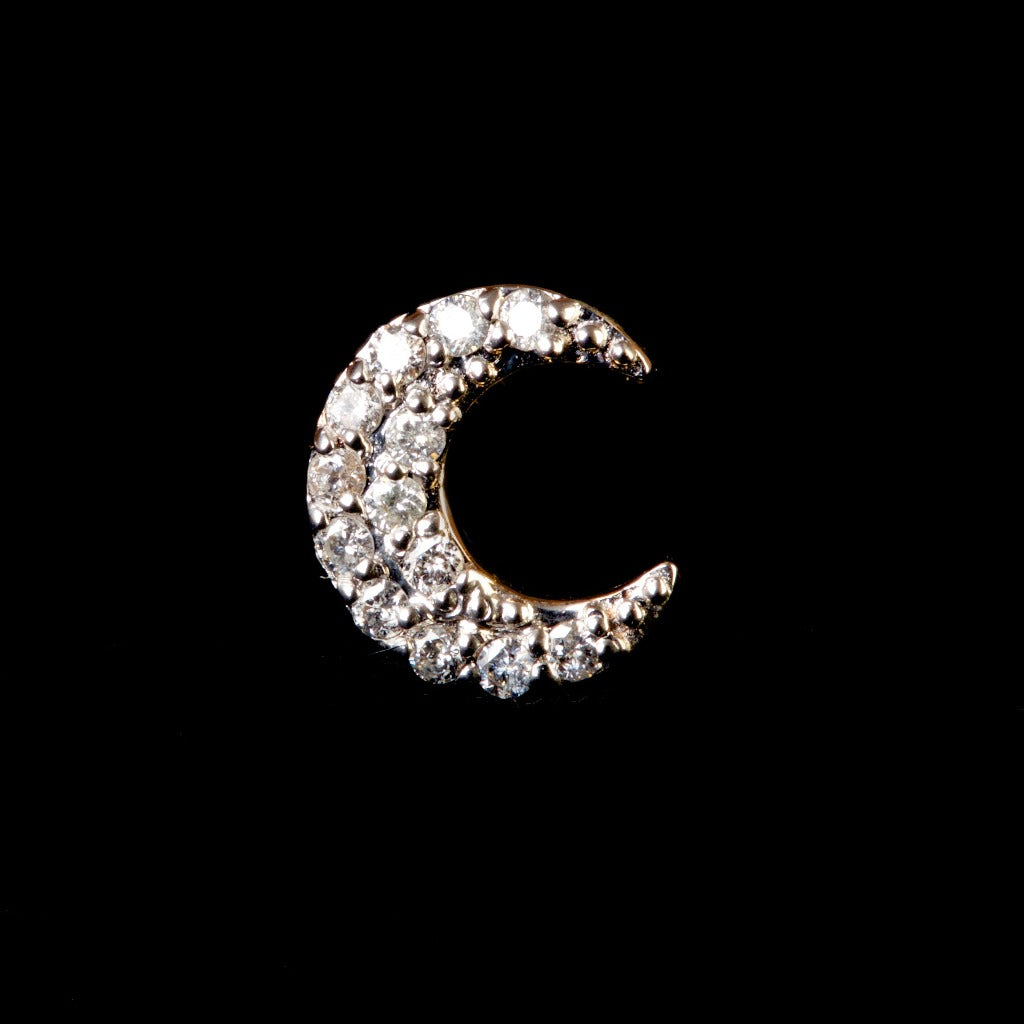 Brilliant Crescent Moon Real Gold Diamond Earrings