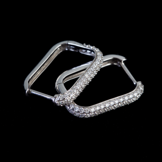 brilliant details white gold diamond rectangular hoop earrings