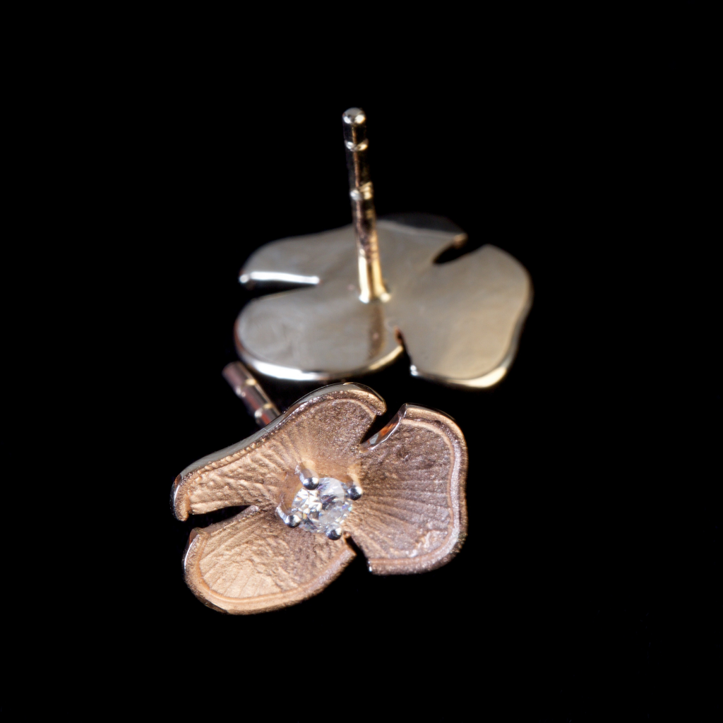 orchid diamond earrings backing details 
