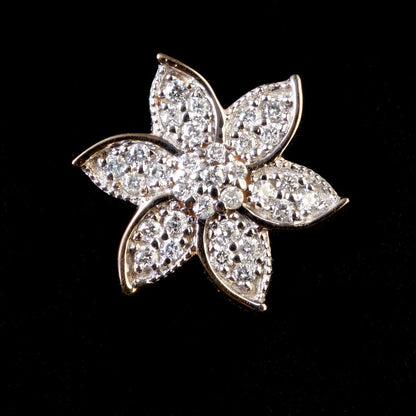 Real Gold Diamond Flower Stud Earrings