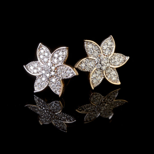 Brilliant Gold Diamond Flower Stud Earrings