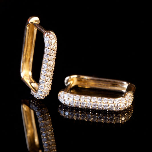 elegant yellow gold diamond rectangle hoop earrings
